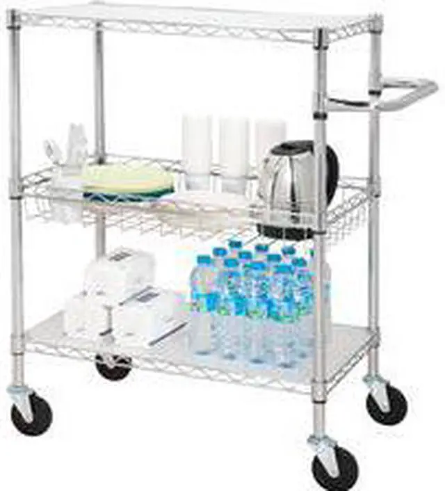 Alt view image 9 of 12 - Lorell 3-Tier Wire Rolling Cart 18"x30"x40" Chrome 84858