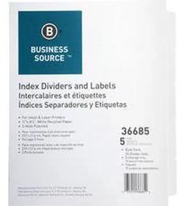 Alt view image 7 of 8 - Business Source Index Dividers 3HP 5-Tab 25 ST/PK 11"x8-1/2" White 36685