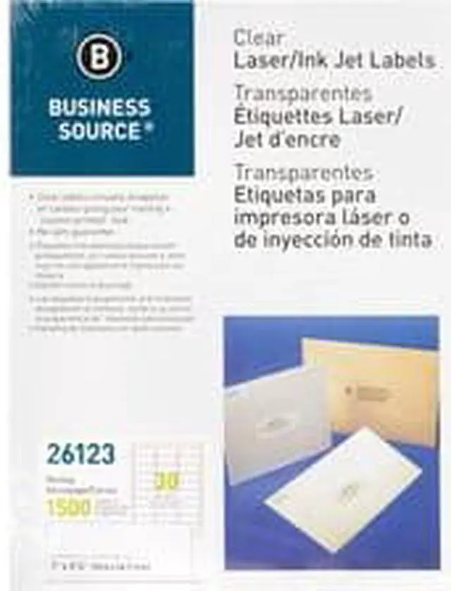 Alt view image 10 of 12 - Business Source Mailing Labels Laser 1"x2-3/4" 1500/PK Clear 26123