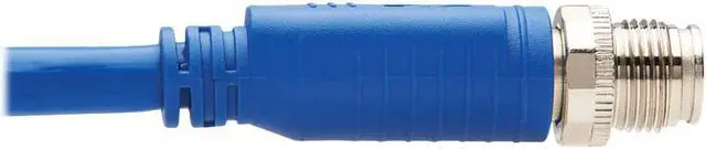 Alt view image 3 of 9 - Tripp Lite M12 X-Code Cat6a Shielded Ethernet Cable, Right-Angle M12 Cable, 10G F/UTP CMR-LP (M/M), IP68, 60W Power over Ethernet, Blue, 6.6 Feet / 2 Meters (NM12-6A3-02M-BL)