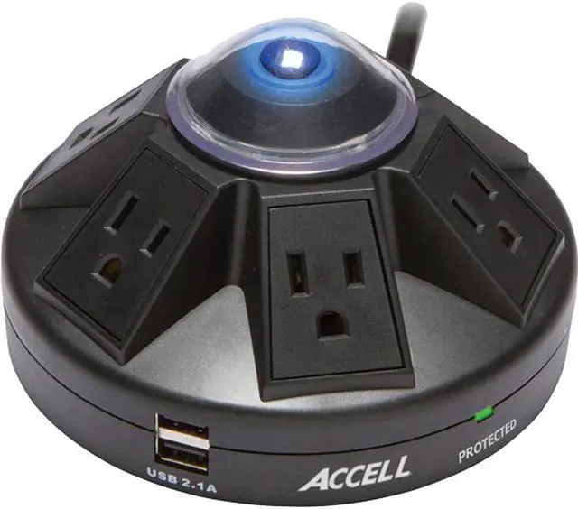 Alt view image 2 of 8 - Accell D080B-015K Powramid Power Center - Surge Protector and USB Charging Station, 6 ft (1.8 m), Retail Box, Black