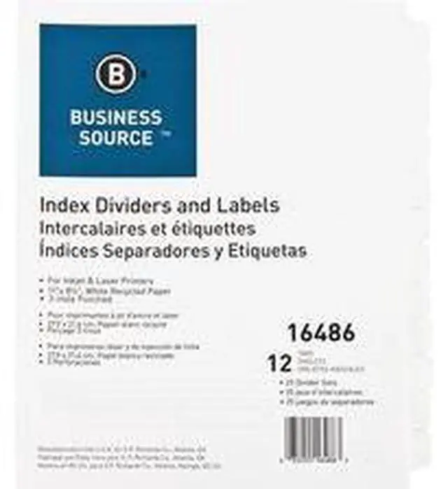 Alt view image 6 of 7 - Business Source Index Dividers 3HP 12-Tab 25 Sets/BX White 16486