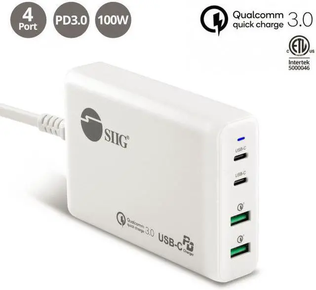 Alt view image 9 of 20 - SIIG AC ACPW1P11S1 100W Dual USBC PD30 PPS  QC 30 Combo Power Charger WH