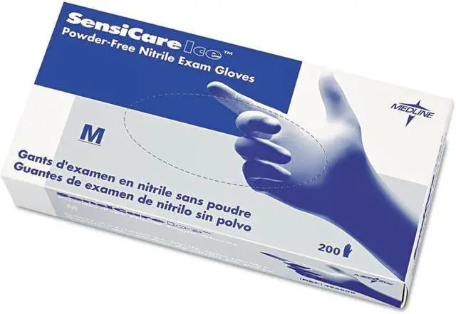 Alt view image 6 of 7 - Medline Sensicare Ice Nitrile Exam Gloves Powder-Free X-Large Blue 230/Box