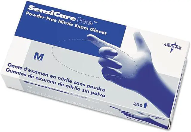 Alt view image 7 of 8 - Medline Sensicare Ice Nitrile Exam Gloves Powder-Free Large Blue 250/Box MDS6803