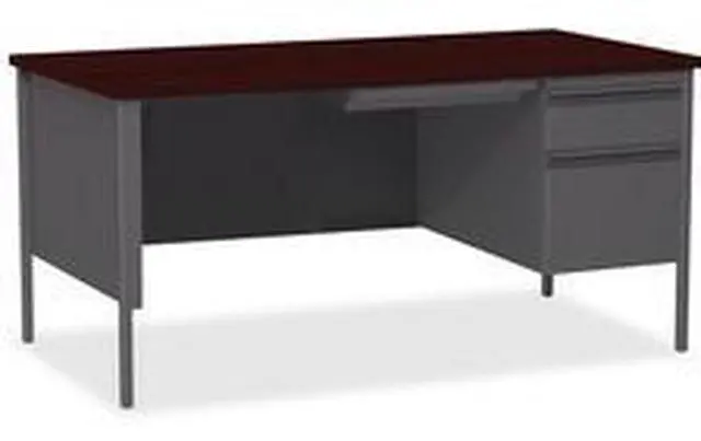 Alt view image 4 of 16 - Lorell Right Pedestal Desk RH 66"x30"x29-1/2" Mahogany 60916