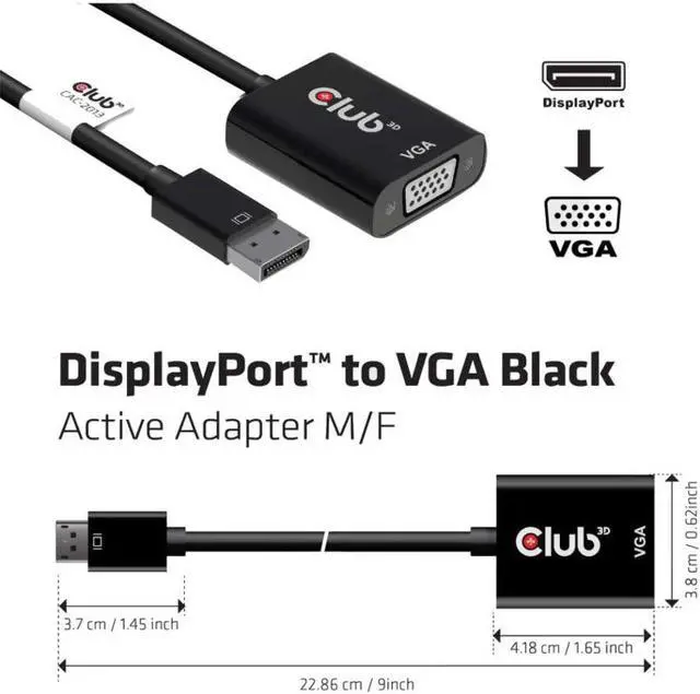 Alt view image 6 of 7 - Club 3D DisplayPort to VGA Black Active Adapter M/F CAC-2013