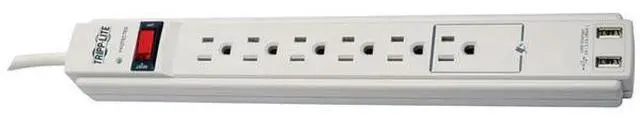 Alt view image 10 of 20 - Tripp Lite 6 Outlet Surge Protector Power Strip 6Ft Cord 990 Joules Dual Usb Charging Led & Insurance (Tlp606usb)