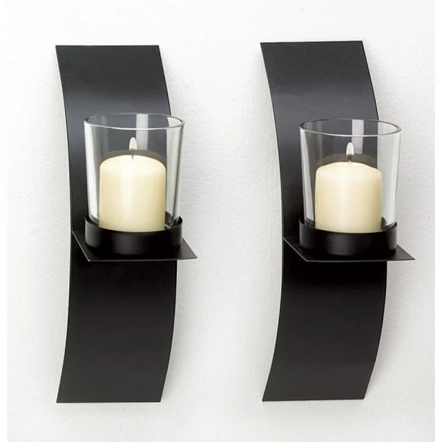 Alt view image 2 of 2 - Gallery of Light Modern Matte Black Wall Candle Holder Pair