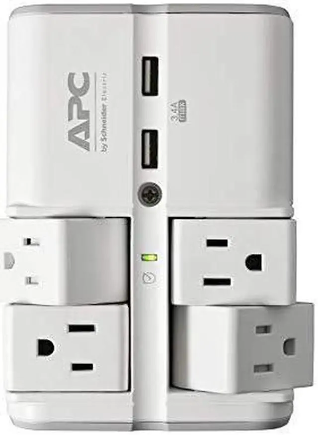 Alt view image 5 of 13 - apc wall surge protector 4 rotating outlets 1080j protection two 3.4a usb charger ports surgearrest essential (pe4wru3)