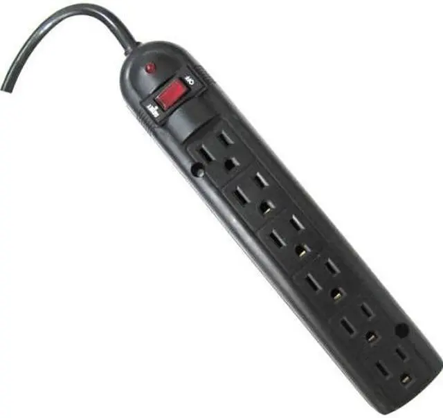 Alt view image 10 of 10 - Weltron 6 Outlet Black Plastic Surge Protector w/ 20ft Cord