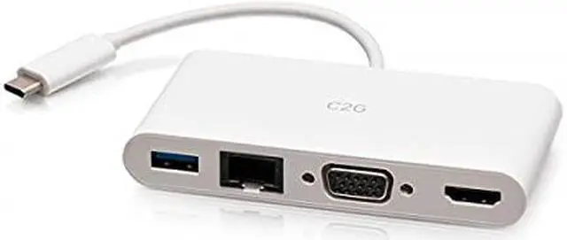 Alt view image 6 of 11 - C2G USB C to HDMI, VGA, USB A & RJ45 Adapter - 4K 30Hz - White - for Notebook/Tablet PC - USB 3.1 Type C - 4K, Full HD - 3840 x 2160, 1920 x 1200 - 1 x USB 3.0 - USB Type-A - USB Type-C - 1 x RJ-4