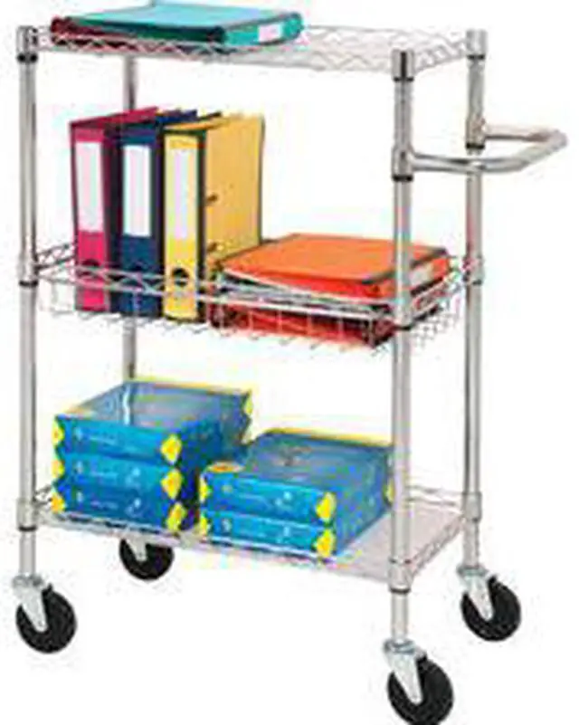 Alt view image 11 of 13 - Lorell 3-Tier Wire Rolling Cart 16"x26"x40" Chrome 84859