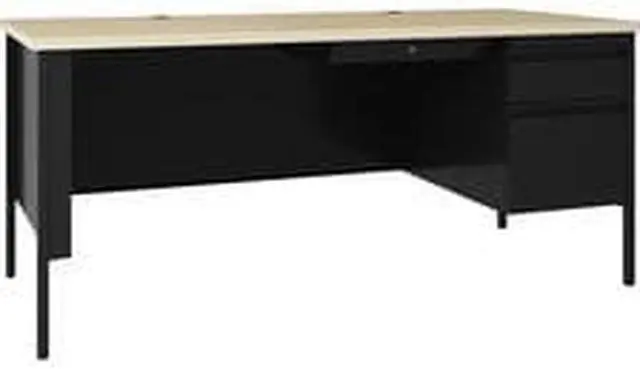 Alt view image 4 of 5 - Lorell Desk, Right-Pedestal, Steel, 66"x30"x29-1/2" , Maple/Black (LLR66906)