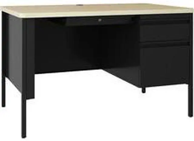 Alt view image 4 of 9 - Lorell Desk, Right-Pedestal, 48"x30"x29-1/2" , Maple/Black (LLR03156)