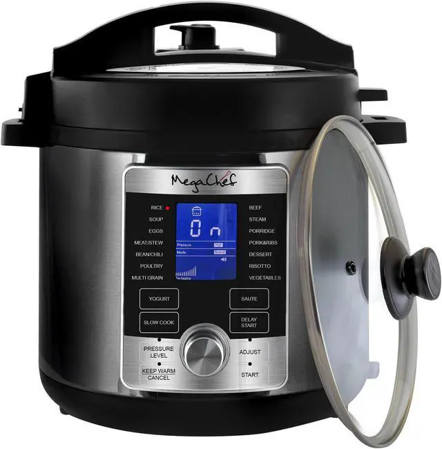 Alt view image 2 of 10 - Megachef MCPR-6100 6 qt. Electric Digital Pressure Cooker with Lid, Stainless Steel