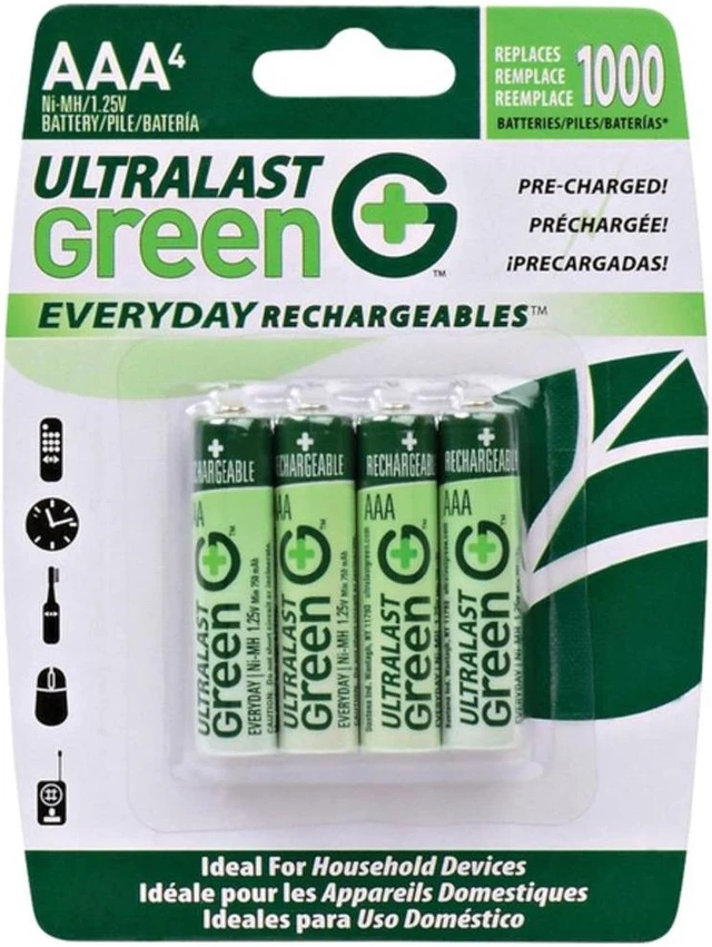 Alt view image 5 of 7 - UltraLast Green ULGED4AAA Everyday Rechargeables, 4-pack 750mAh AAA Precharged Ni-MH Rechargeable Batteries