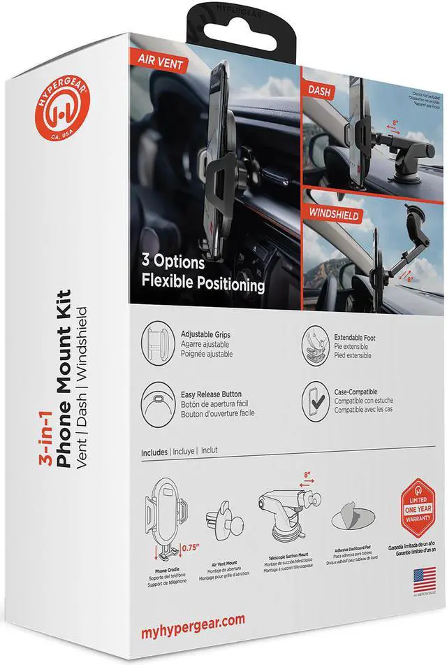 Alt view image 6 of 6 - hypergear 3-in-1 universal phone mount kit [car air vent mount & telescopic suction mount for car dashboard & windshield] compatible with all cell phones