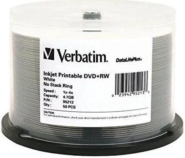 Alt view image 8 of 11 - Verbatim 95213 Verbatim DVD+RW 4.7GB 4X DataLifePlus White Inkjet Printable - 50pk Spindle - 4.7GB - 50 Pack