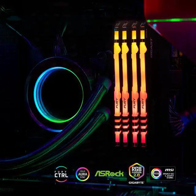Alt view image 7 of 10 - Kingston Fury Beast RGB 32GB (2 x 16GB) DDR4 3200MHz DDR4 Dual Memory Kit KF432C16BBAK2/32