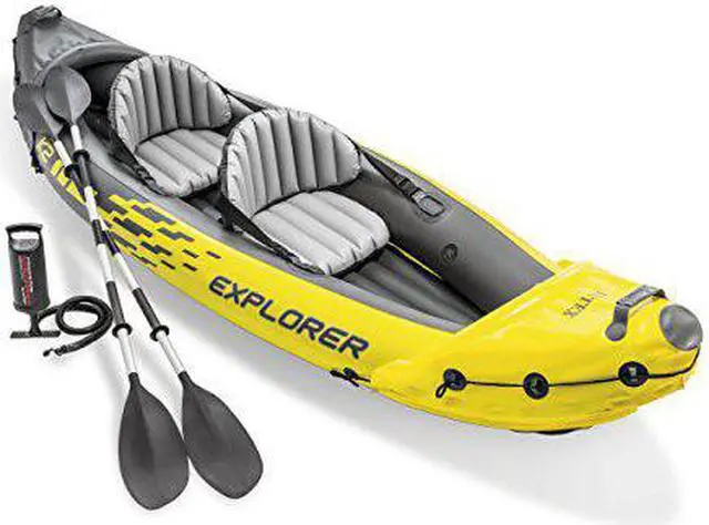 Alt view image 4 of 15 - Intex Explorer K2 2-Person Inflatable Kayak Set with Oars and Air Pump, Yellow