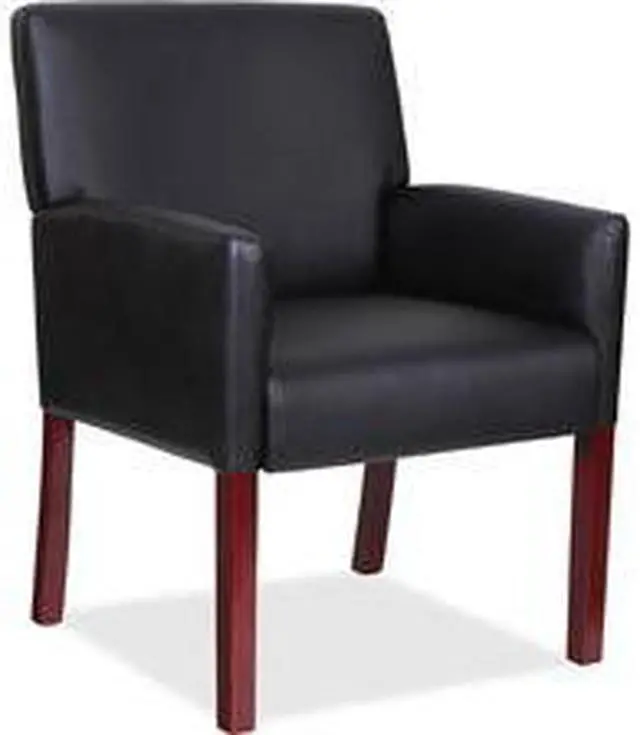 Alt view image 4 of 8 - Lorell LLR20027 Full-Sided Arms Leather Guest Chair, Black Mahogany