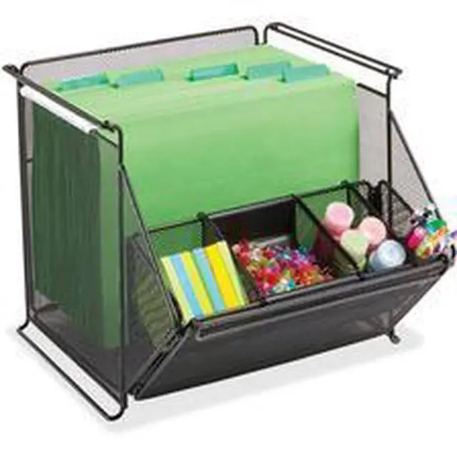 Alt view image 7 of 12 - Onyx Stackable Mesh Storage Bin, 4-Compartment, 14 X 15 1/2 X 11 3/4, Black