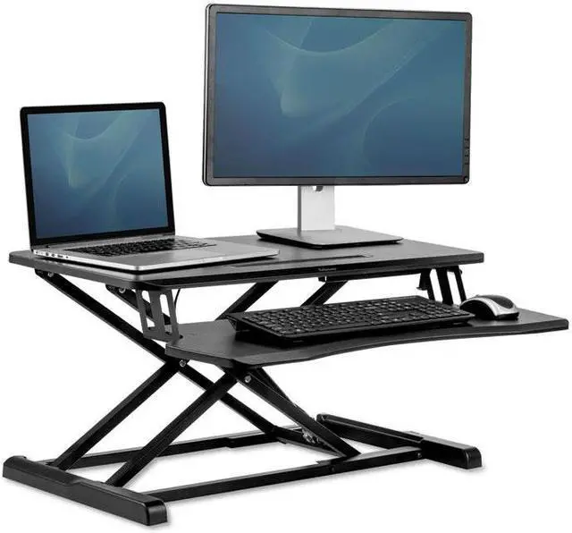 Alt view image 4 of 17 - fellowes corsivo height adjustable standing desk, sit to stand, gas spring riser converter, tabletop workstation, desk riser 8091001