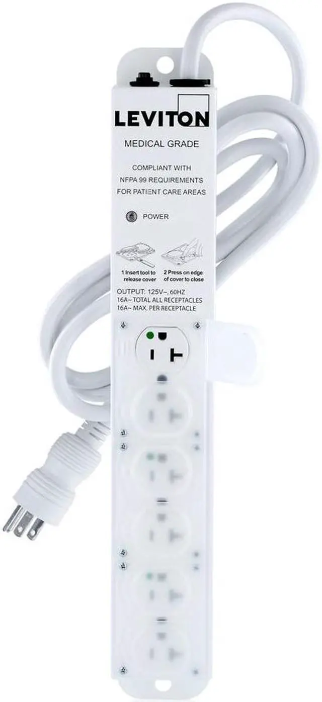 Alt view image 2 of 2 - Leviton - 5306M-2N7 - Leviton 5306M-2N7 Medical Grade Power Strip, 20A, 125V, 7 FT