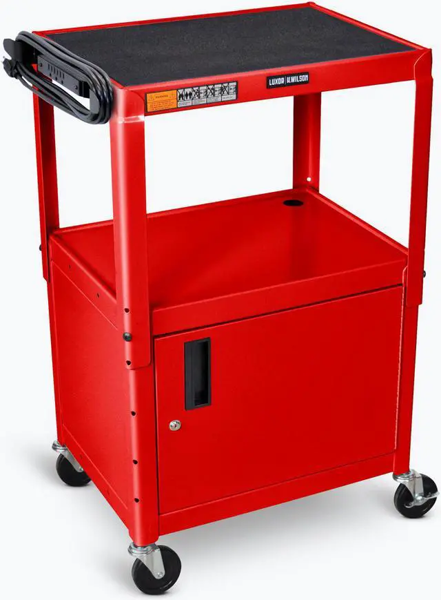 Alt view image 2 of 5 - Luxor Steel Adjustable Height AV Cart W/Cabinet Red AVJ42C-RD
