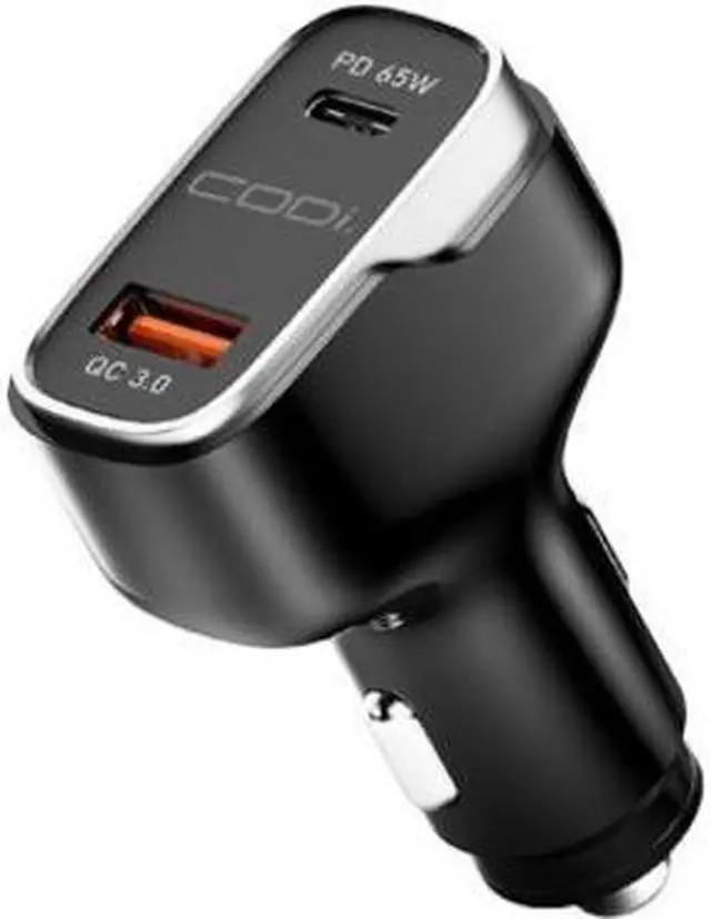 Alt view image 2 of 3 - Codi A01111 Black/Silver 65W Dual Port Car Charger, USB-C & USB-A Outputs