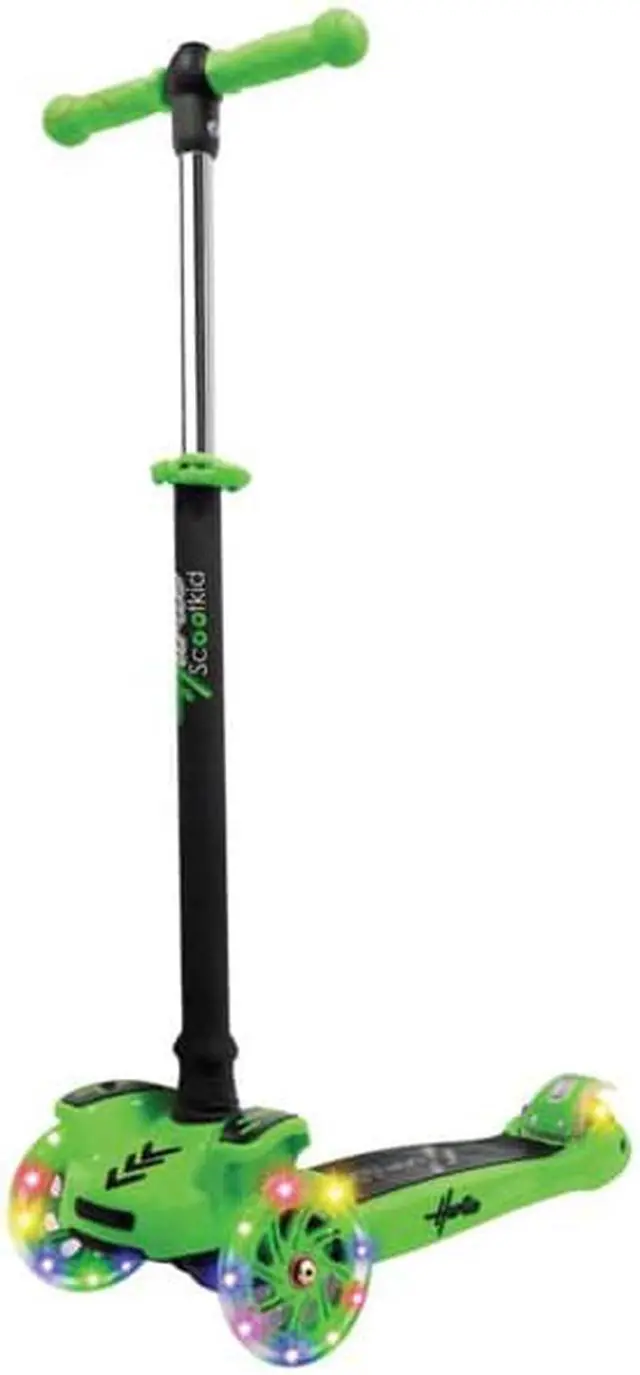 Alt view image 7 of 9 - Hurtle ScootKid 3 Wheel Toddler Child Ride On Toy Scooter w/ LED Wheels, Green