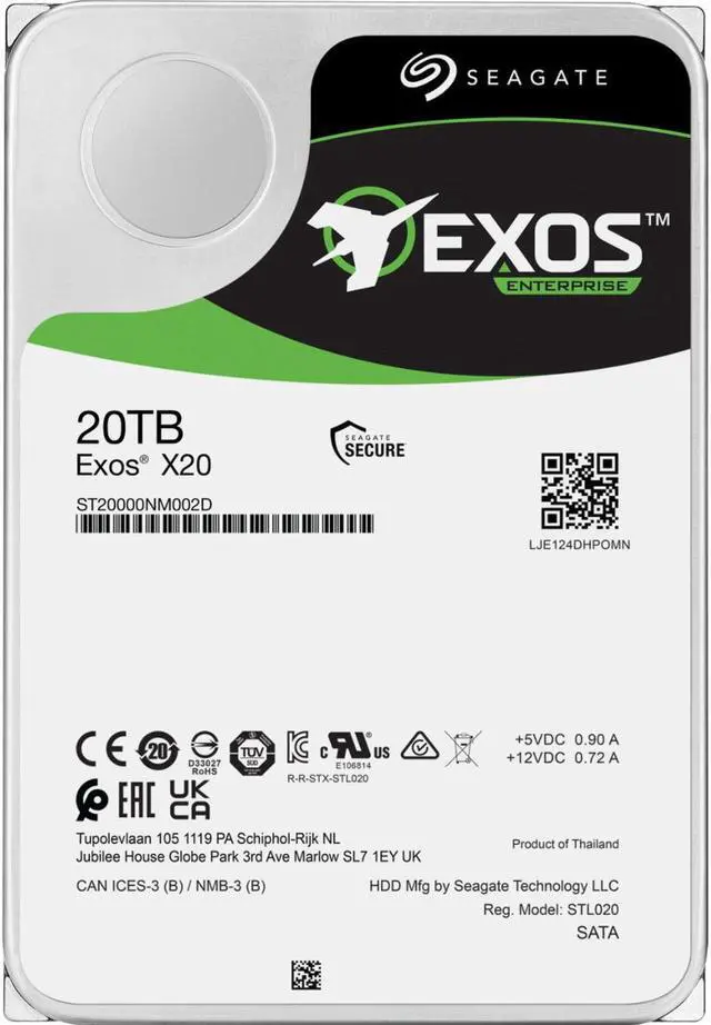 Alt view image 2 of 7 - seagate exos x20 st20000nm002d 512e/4kn sas 12gb/s 20tb 7200rpm 256mb enterprise hard drive