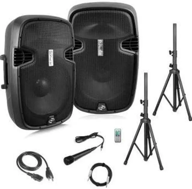 Alt view image 13 of 20 - Pyle Active Passive Bluetooth PA Dual Loudspeaker Sound System Kit & Microphones