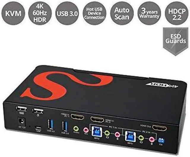 Alt view image 15 of 15 - SIIG 2-Port HDMI 2.0 4K HDR Smart Console KVM Switch with USB 3.0 Multimedia Ports