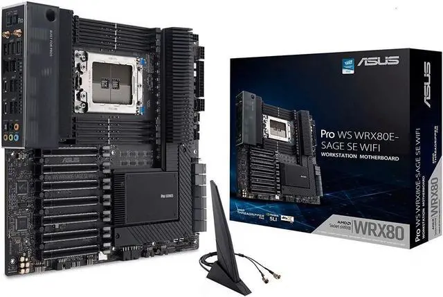 Alt view image 9 of 10 - ASUS PRO WS WRX80E-SAGE WIF-SI R Server Motherboard, AMD WRX80 Ryzen Threadripper PRO extended-ATX workstation motherboard with Intel dual 10 G LAN, USB 3.2 Gen 2x2 Type-C port, 7 x PCIe 4.0 x16 slots