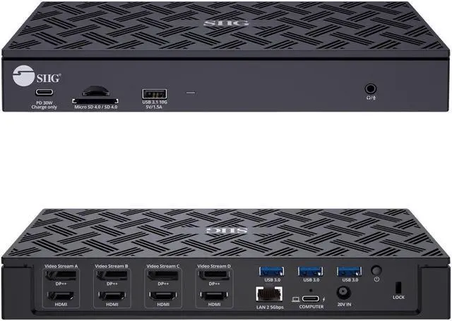 Alt view image 6 of 13 - SIIG USB-C Quad Hybrid 4K Video Docking Station with 100W PD - USB-C to HDMI or DisplayPort - USB 10Gbps Data Transmission - 2.5G Ethernet