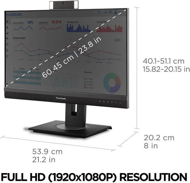 Alt view image 13 of 16 - ViewSonic VG2456V - 24" 1080p Video Conference Monitor with Webcam, 90W USB C, Docking, Built-In Gigabit Ethernet