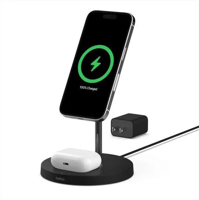 Alt view image 20 of 20 - Belkin 2-in-1 Wireless Charger Stand with MagSafe 15W WIZ010TTBK