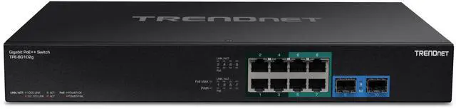 Alt view image 6 of 9 - TRENDnet 10-Port Gigabit PoE++ Switch, TPE-BG102g, 8 x Gigabit  PoE++ Ports, 2 x Gigabit SFP Ports, 240W PoE Power Budget, 20Gbps,  Internal Power Supply, Lifetime Protection, Black