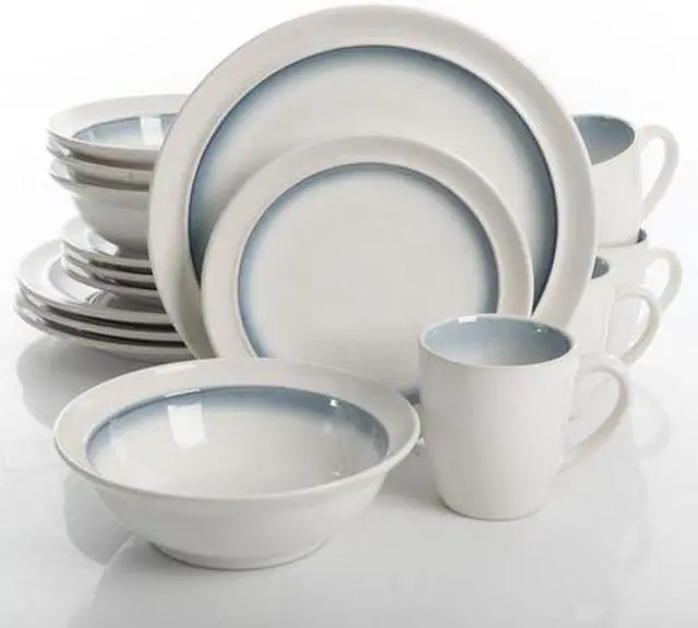 Alt view image 12 of 12 - Gibson 110957.16 Ge Lawson Dinnerware, White Teal - 16 Piece