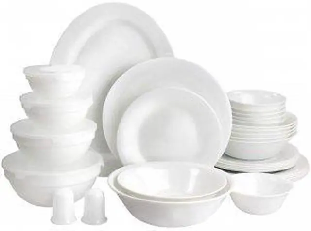 Alt view image 8 of 8 - Gibson 36 Piece Tempered Opal Glass Combo Dinnerware Set in White