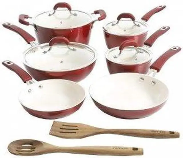 Alt view image 8 of 8 - Kenmore Arlington 12 Piece Aluminum Ceramic Coated Nonstick Cookware Set in Metallic Red
