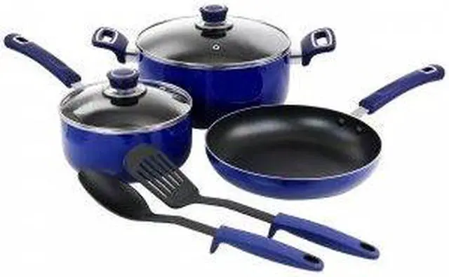 Alt view image 8 of 8 - Oster 7 Piece Non Stick Aluminum Cookware Set in Blue