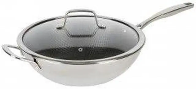 Alt view image 8 of 8 - Kenmore Luke 12 Inch Non-Stick Tri-Ply Stainless Steel Wok with Glass Lid