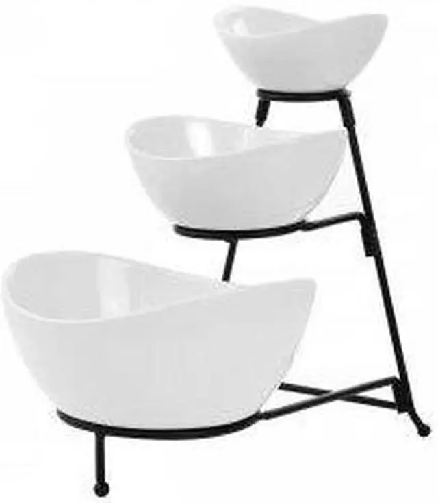 Alt view image 8 of 8 - Elama 3 Tier Oval Bowl Porcelain Serveware Set