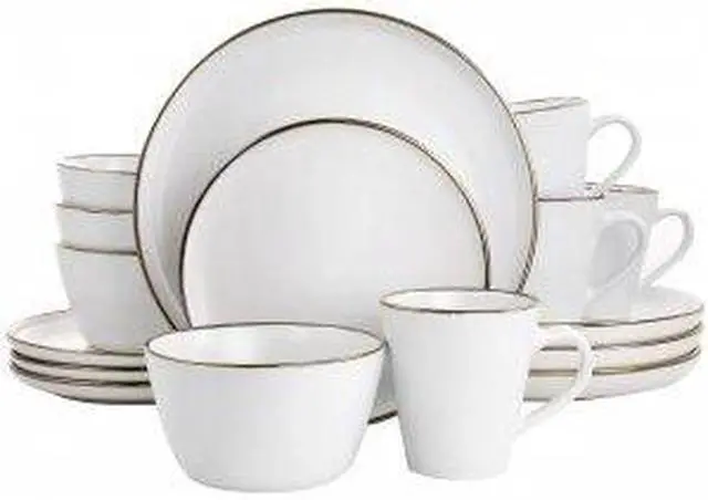 Alt view image 8 of 8 - Elama Arthur 16 Piece Stoneware Dinnerware Set in Matte White with Gold Rim