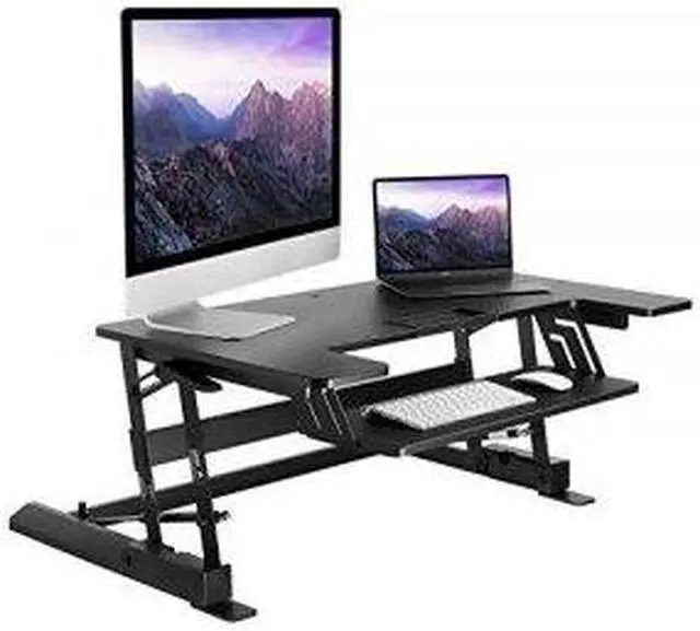 Alt view image 11 of 11 - Mount-It! Standing Desk Converter with Gas Spring Riser | Wide 36 Inch Sit Stand Workstation | Black