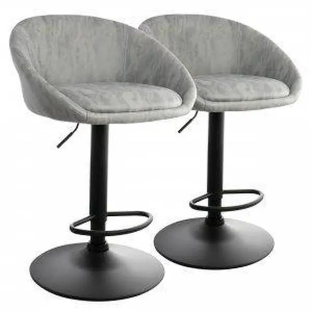 Alt view image 8 of 8 - Elama 2 Piece Cloth Adjustable Bar Stool Set in Gray with Black Base