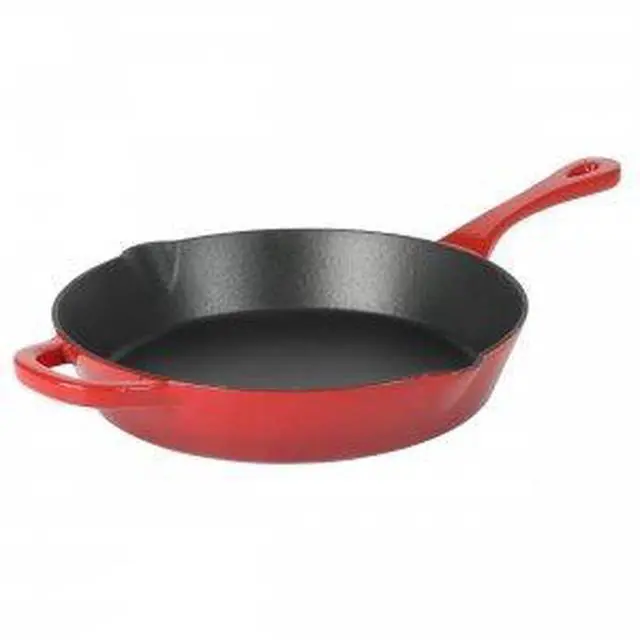 Alt view image 7 of 7 - Crock-Pot Artisan 12 Inch Enameled Cast Iron Round Skillet in Gradient Red